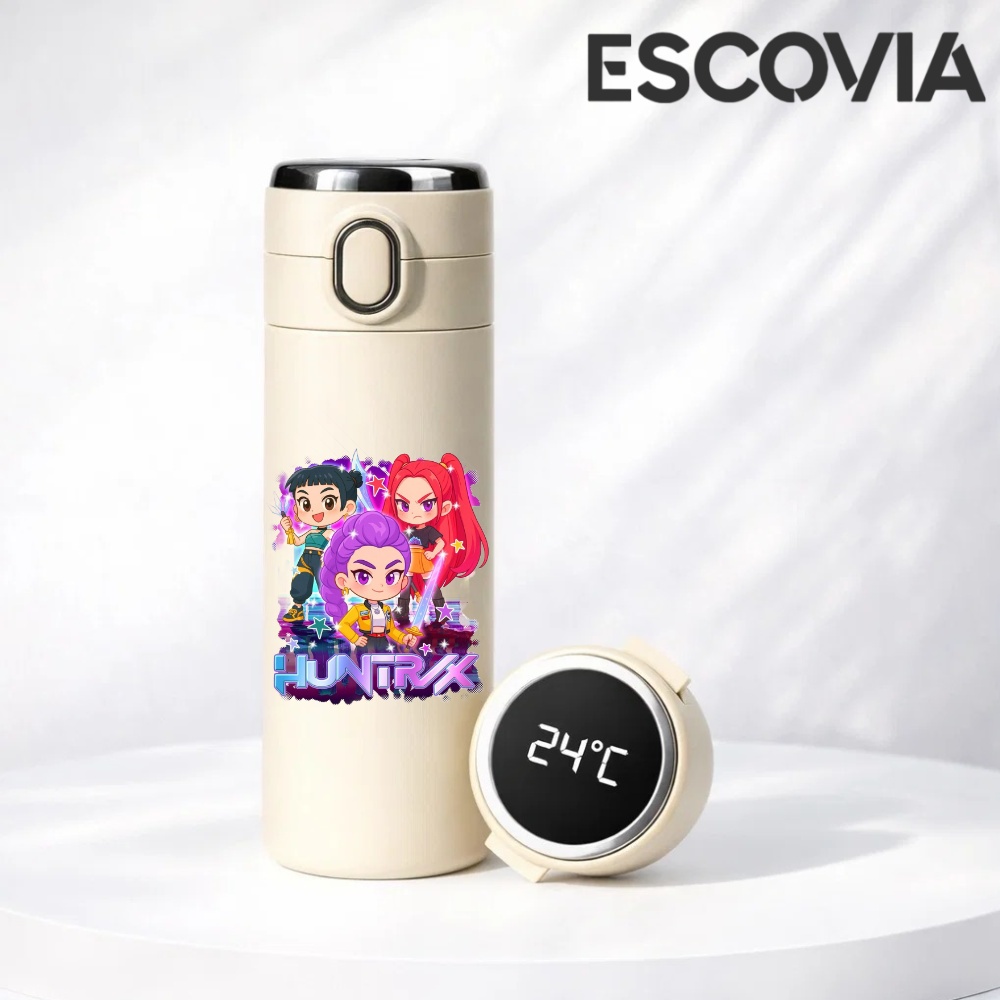 Garrafa Térmica Aço Inoxidavel Guerreiras do K-Pop Demon Hunters X com Termômetro Digital 420ml