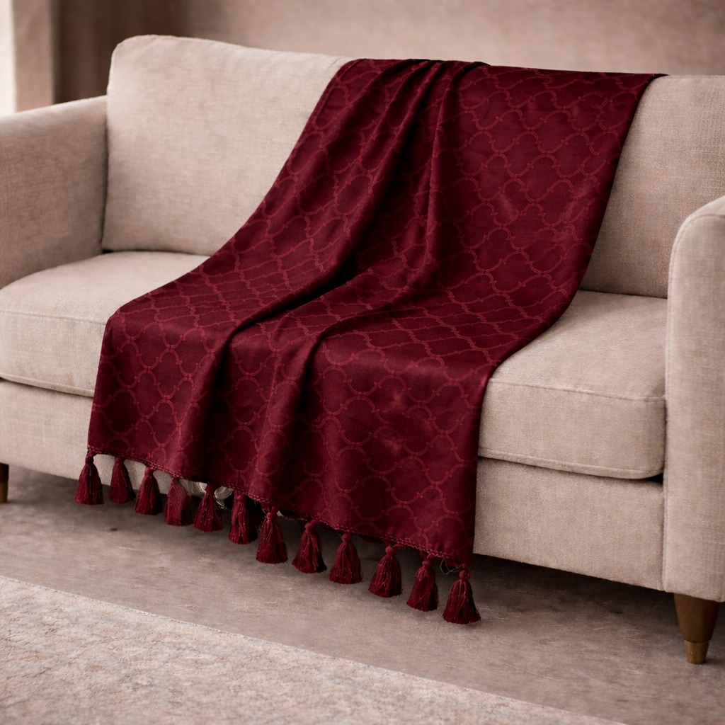 Xale manta para sofá Jaccard Xale Manta Decorativa 1,40x1,80 Protetora Poltrona Cama Luxo Vinho