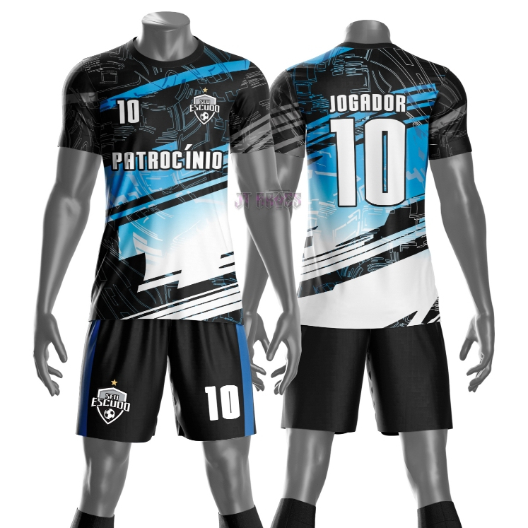 Uniforme jogador futebol amador esportivo camiseta e calção personalizavél nome número escudo mod 50