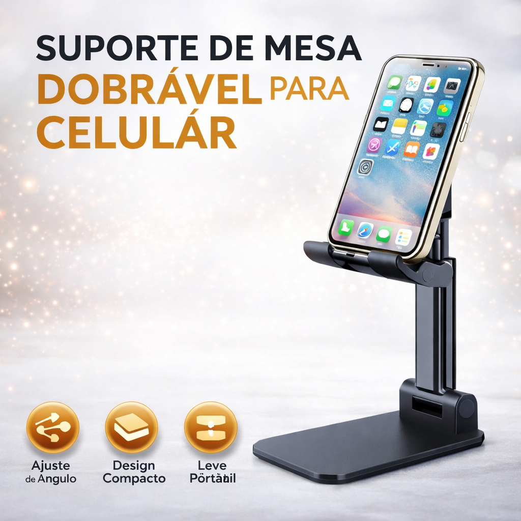 Suporte de Celular Smartphone de Mesa Ajustável Haste Móvel Portátil Compacto