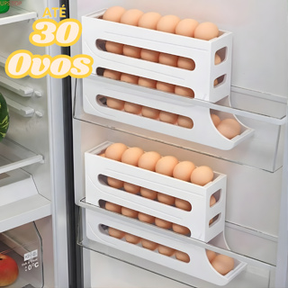 Organizador Porta Ovos Suporte 4 Andares Rolante 30 Ovos Dispenser Armazena Organizador de Geladeira em Oferta na Shopee