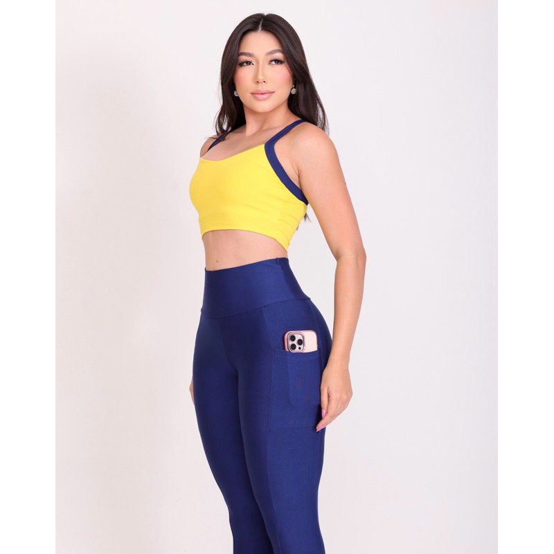Conjunto Fitness Calça Com Bolso Feminino Corrida Academia Zero Transparência em Oferta na Shopee