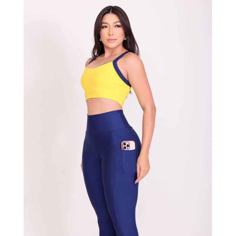 Conjunto Corrida Calça Com Bolso Feminino Fitness Academia Zero Transparência — imagem 1