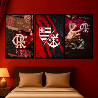 Quadros Decorativos Trio Clube de regatas do Flamengo - rubro negro para sala quarto hall full hd em Oferta na Shopee