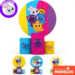 Capa de Cilindro + Painel Redondo Bolofofos Decoração Festa Aniversário Infantil Sublimado - Licenciado