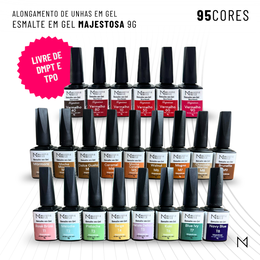ESMALTE em GEL Linha MAJESTOSA (95 cores) Alongamento unha, Acrigel, Sem TPO | 9g | Majestic Nails em Oferta na Shopee
