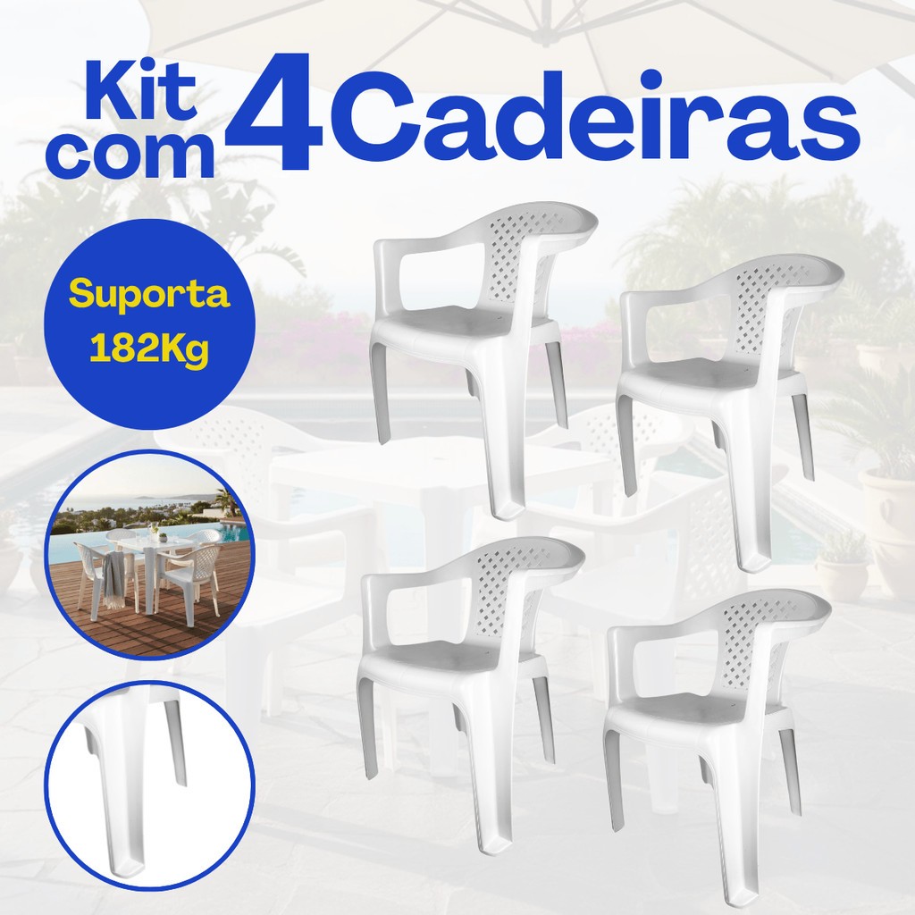 Kit Jogo Com Até 4 Cadeiras Poltronas Branca De Luxo Plastica Suporta 182kg Para Restaurante Varanda em Oferta na Shopee