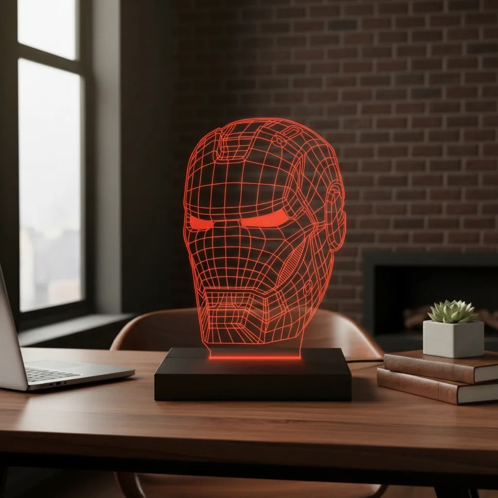 Luminária Led 3D Abajur | Homem de Ferro Capacete Presente Criativo Decoração