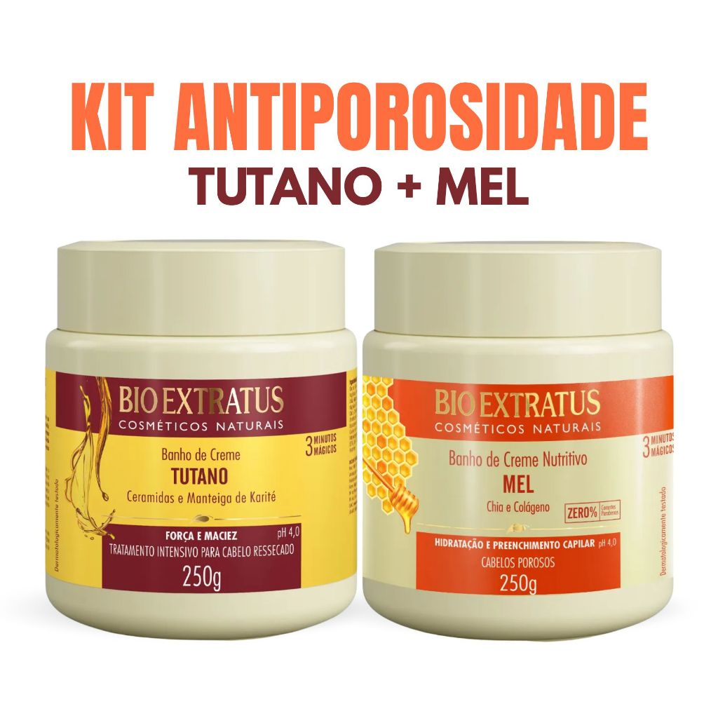 kit Máscaras Tratamento Antiporosidade Cabelos Ressecados Hidratação, Nutrição Tutano 250g +Mel 250g