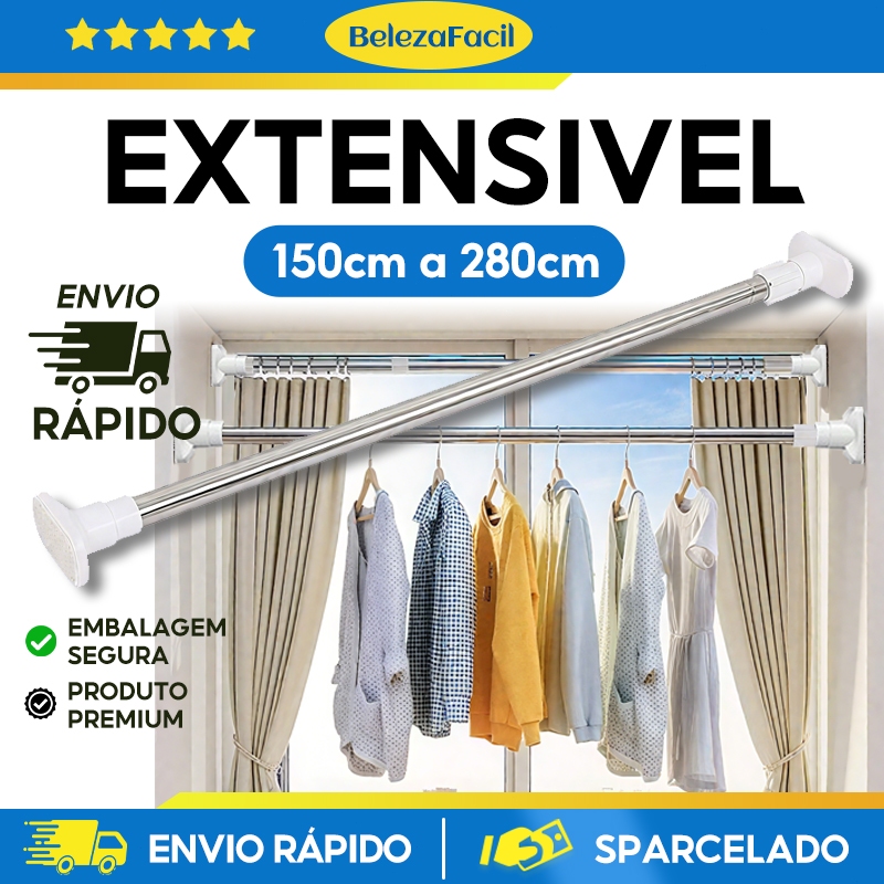 varão de cortina Ajustável 70cm até 2,8mt Bastão Extensivel Box Banheiro Suporte Extensor em Oferta na Shopee