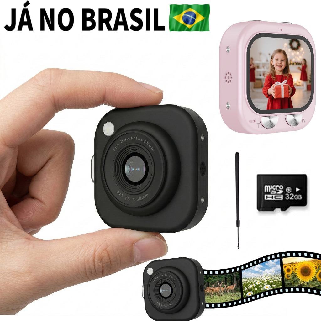 Mini Câmera Digital HD 1080P Com Zoom 16x e Tela 0.96 Compacto 44MP ,LED Luz de Mini Filmadora Gravador De Vídeo