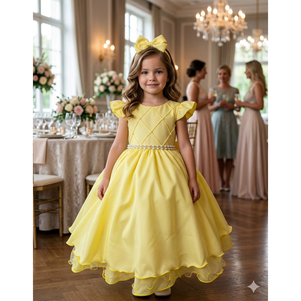 Vestido Longo de Festa Infantil Juvenil Ysa Kids Francine Amarelo