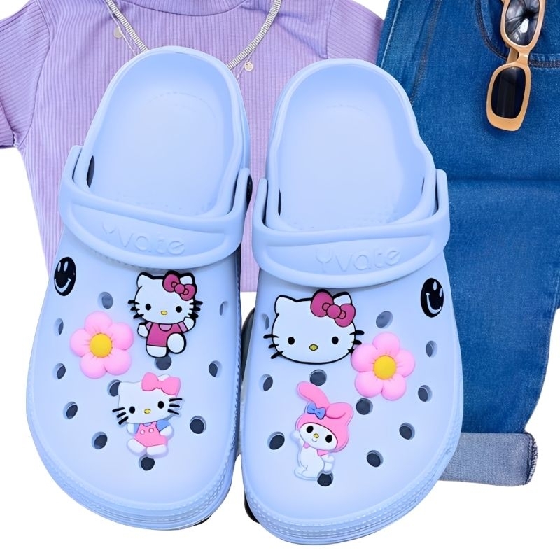 Sandália Babuche Cat Hello kitty Profissional Feminina Antiderrapante Leve macia Confortável Yvate 6 Pins botons em Oferta na Shopee