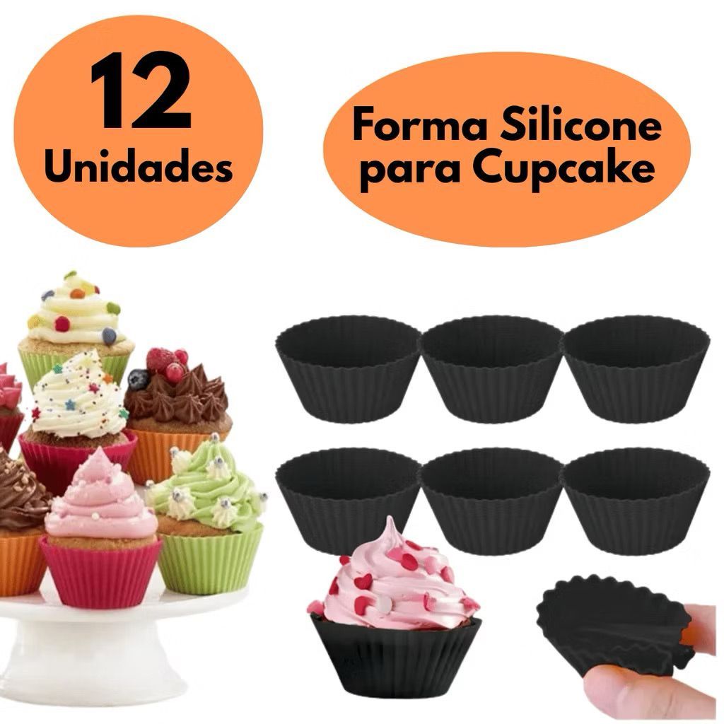 Forminhas Cupcake Kit 6 ou 12 Peças de Silicone Mini Bolo Cozinha Air Fryer Forma Assadeira-MY11039