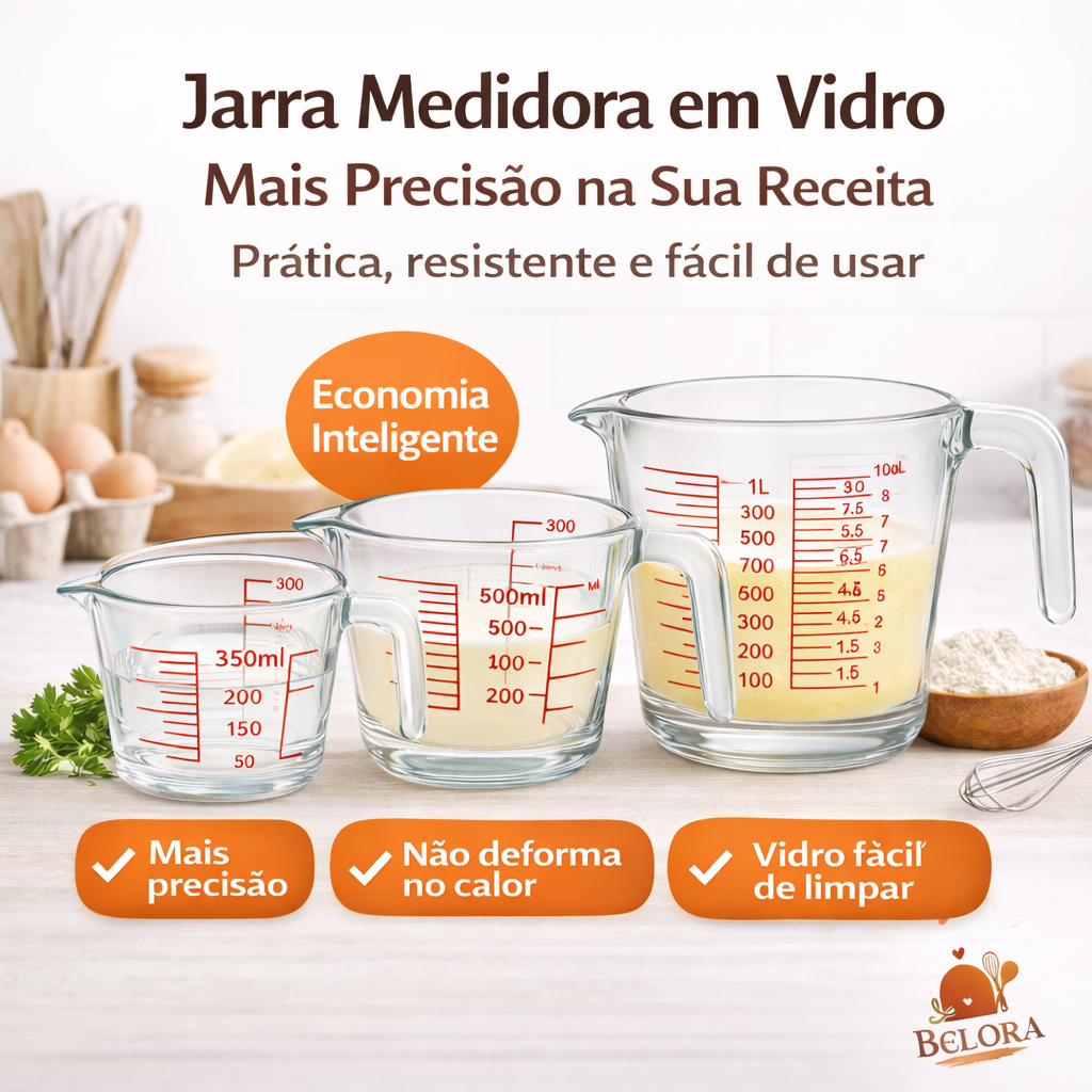 Jarra Medidora Vidro Praticidade e Higiêne na Cozinha Opção 350ml 500ml 1000ml