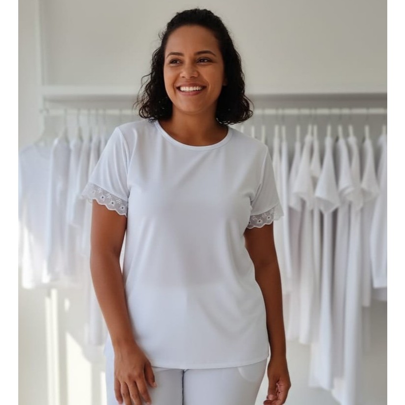 Camisu Feminino Bata Ração Umbanda e Candomblé Tecido Oxford Branco Roupa de Santo em Oferta na Shopee