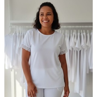 Camisu Feminino Bata Ração Umbanda e Candomblé Tecido Oxford Branco Roupa de Santo