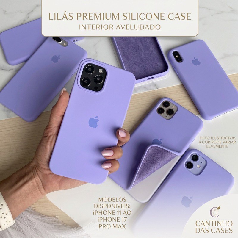 Capa Case capinha cor lilás Premium silicone case aveludada dentro iPhone 5SE. 11 12 13 14 15 ao 16 PRO MAX