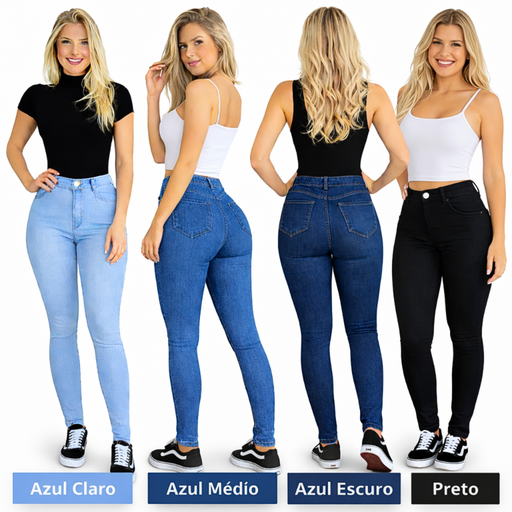 Kit 4 Calças Jeans Feminina Com Elastano Skinny Levanta Bumbum Moda Cintura Alta