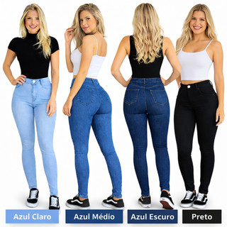 Kit 4 Calças Jeans Feminina Com Elastano Skinny Levanta Bumbum Moda Cintura Alta