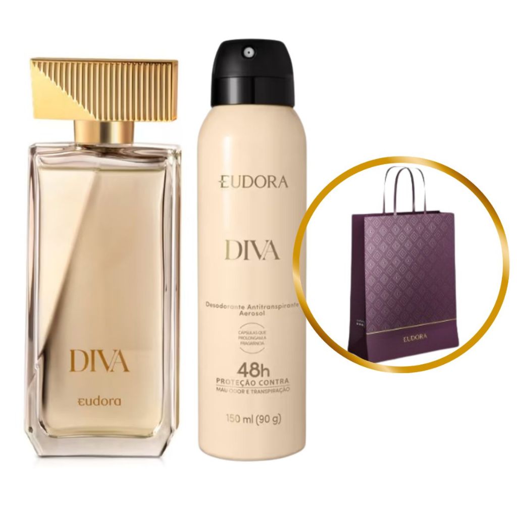 Combo Diva Eudora : Colonia Diva Tradicional 100ml + Aerossol Desodorante 150ml + Sacola