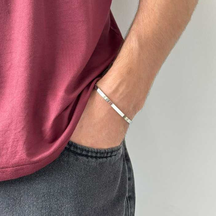 Bracelete Masculino Liso 4mm (Aço Inox)