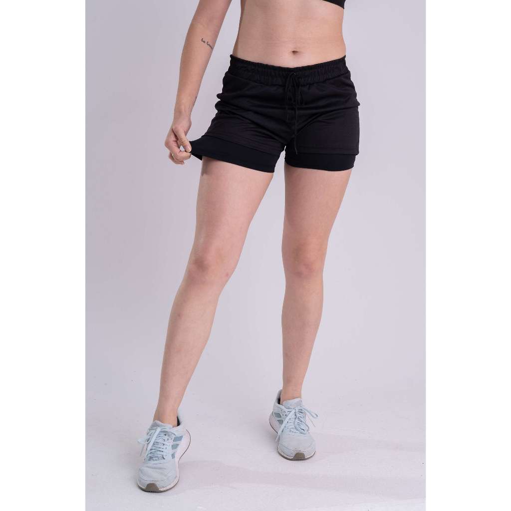 Shorts Compressão 2 Em 1 Feminino Academia Caminhadas Corrida Bermuda Dupla Para Treino e Esporte