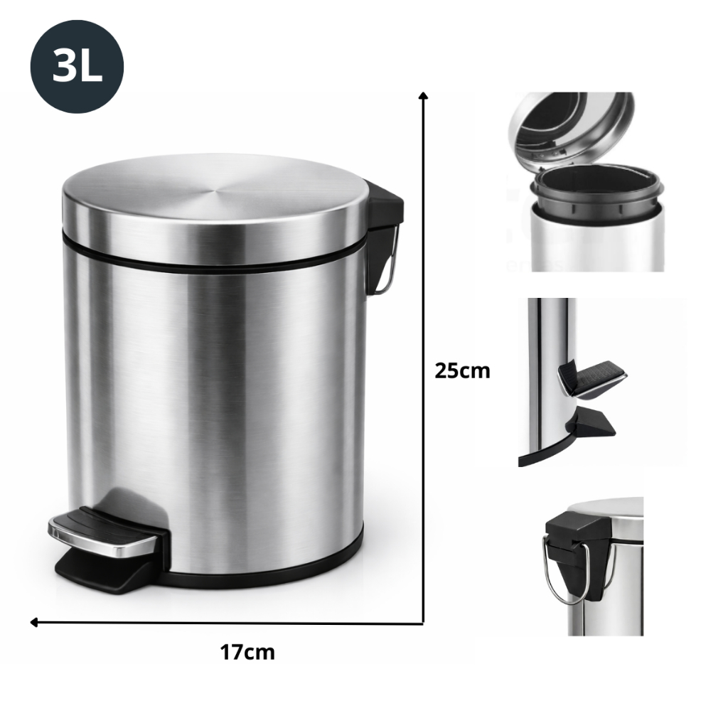 Lixeira Inox Beity 3l Pedal Cesto Removível Banheiro Cozinha