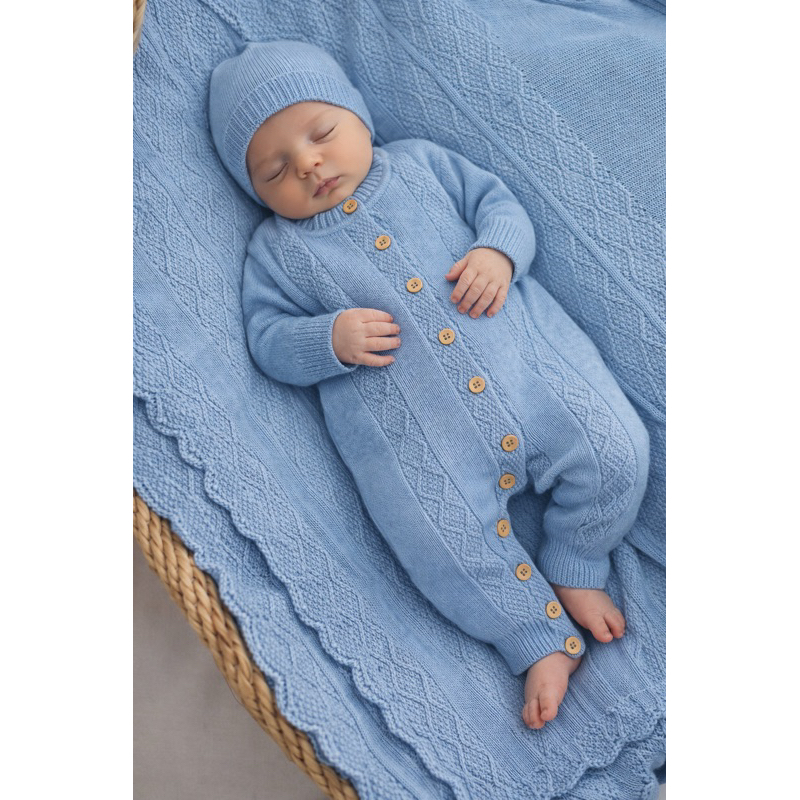 Saída de Maternidade em Tricô Enxoval para Menino e Menina kit Luxo Manta e Macacão em Oferta na Shopee