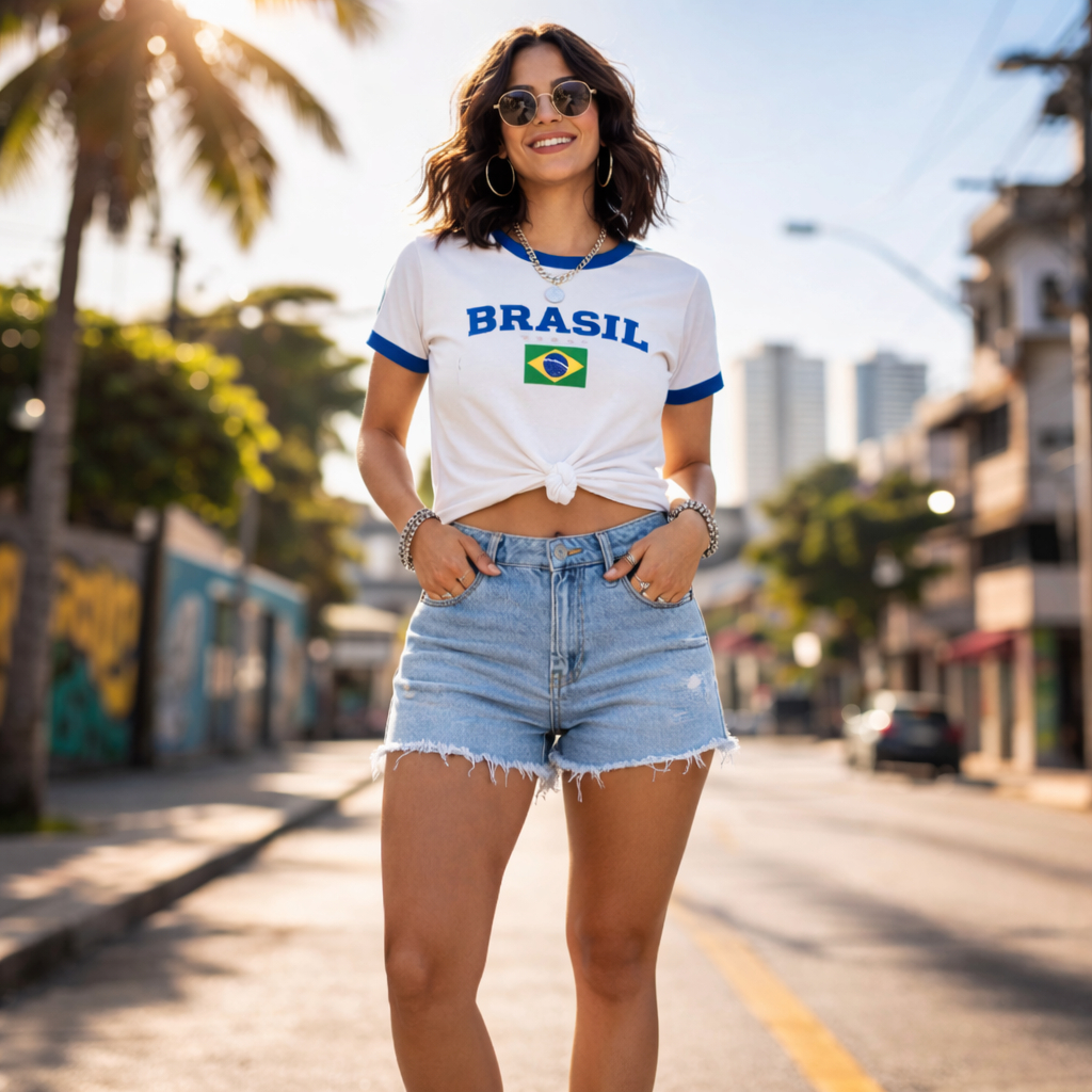 T-shirt Camiseta Do Brasil Feminina Estampada Lançamento Copa Sem Estado Blusinha