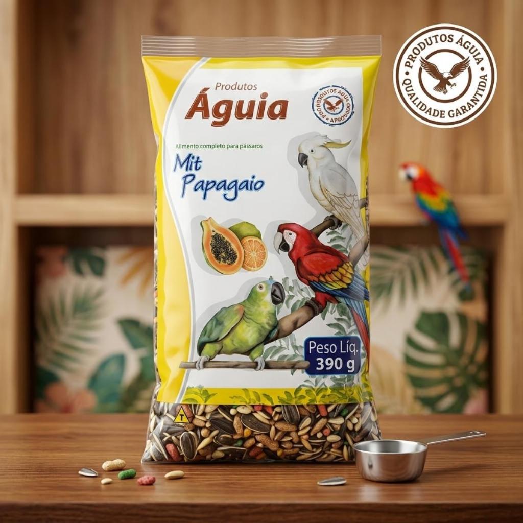 Ração para Papagaio Águia Mistura de Sementes com Frutas Alimento para Psitacídeos Grande Porte