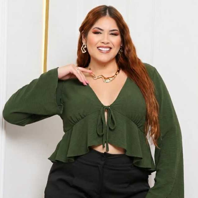 Blusa Cropped Feminina Boho Manga Flare Babado Decote V Amarração Frontal Moda Feminina em Oferta na Shopee