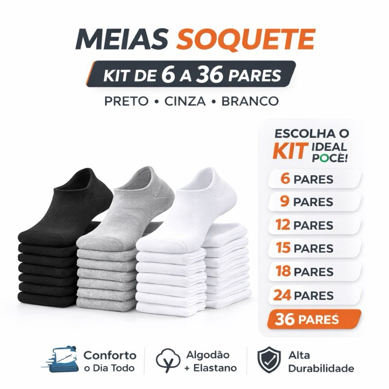 Kit 6 á 36 Pares de Meia Soquete Conforto Premium Unissex 35/41 em Oferta na Shopee