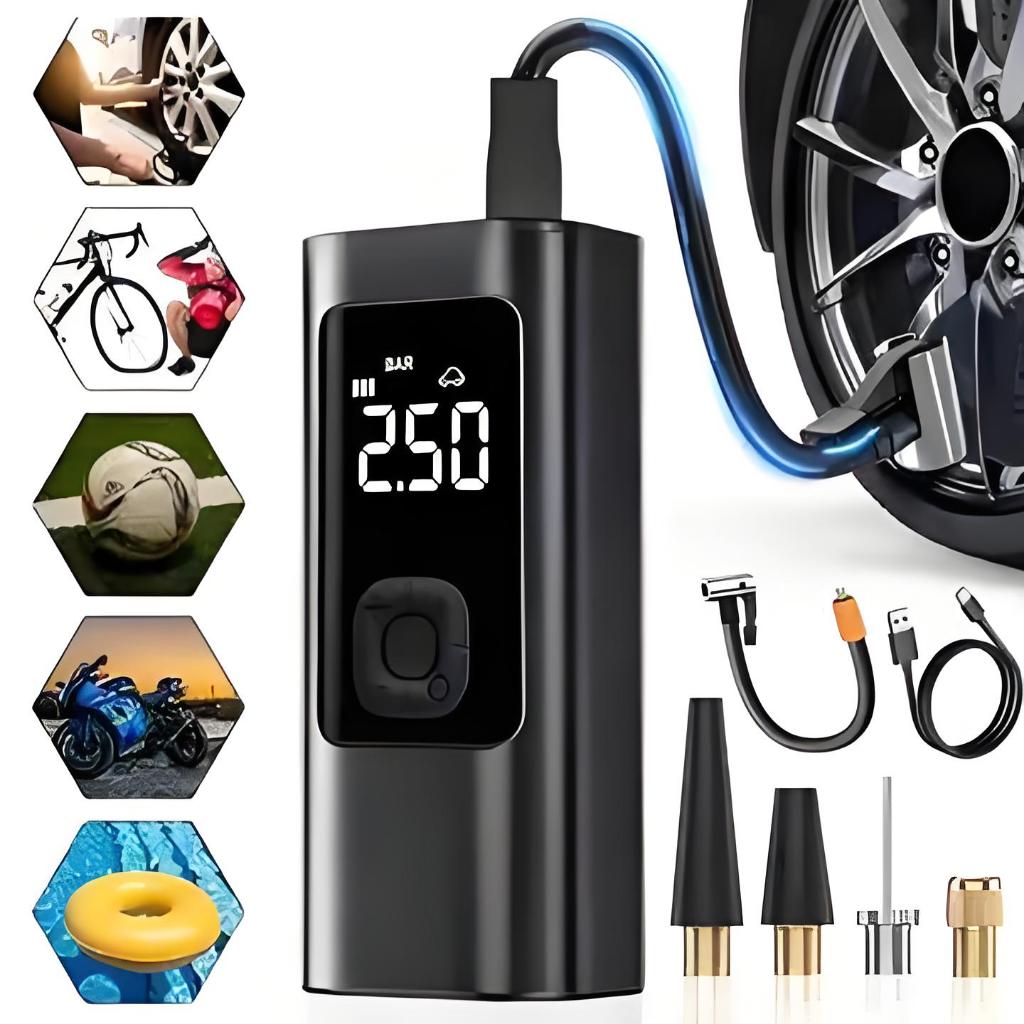 Bomba de Ar Elétrica 12V Compressor Portátil para Pneus de Carro, Moto, Bicicleta e Acessórios -M6 em Oferta na Shopee