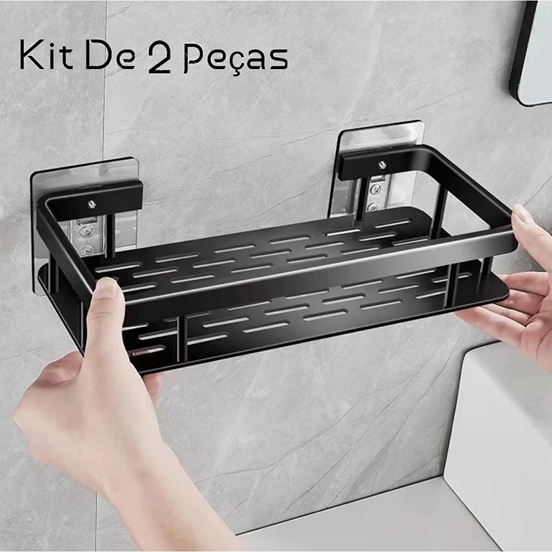 2 Suportes Alumínio Banheiro Antiferrugem Adesivo Sem Furo Organizador Multiuso Na Parede