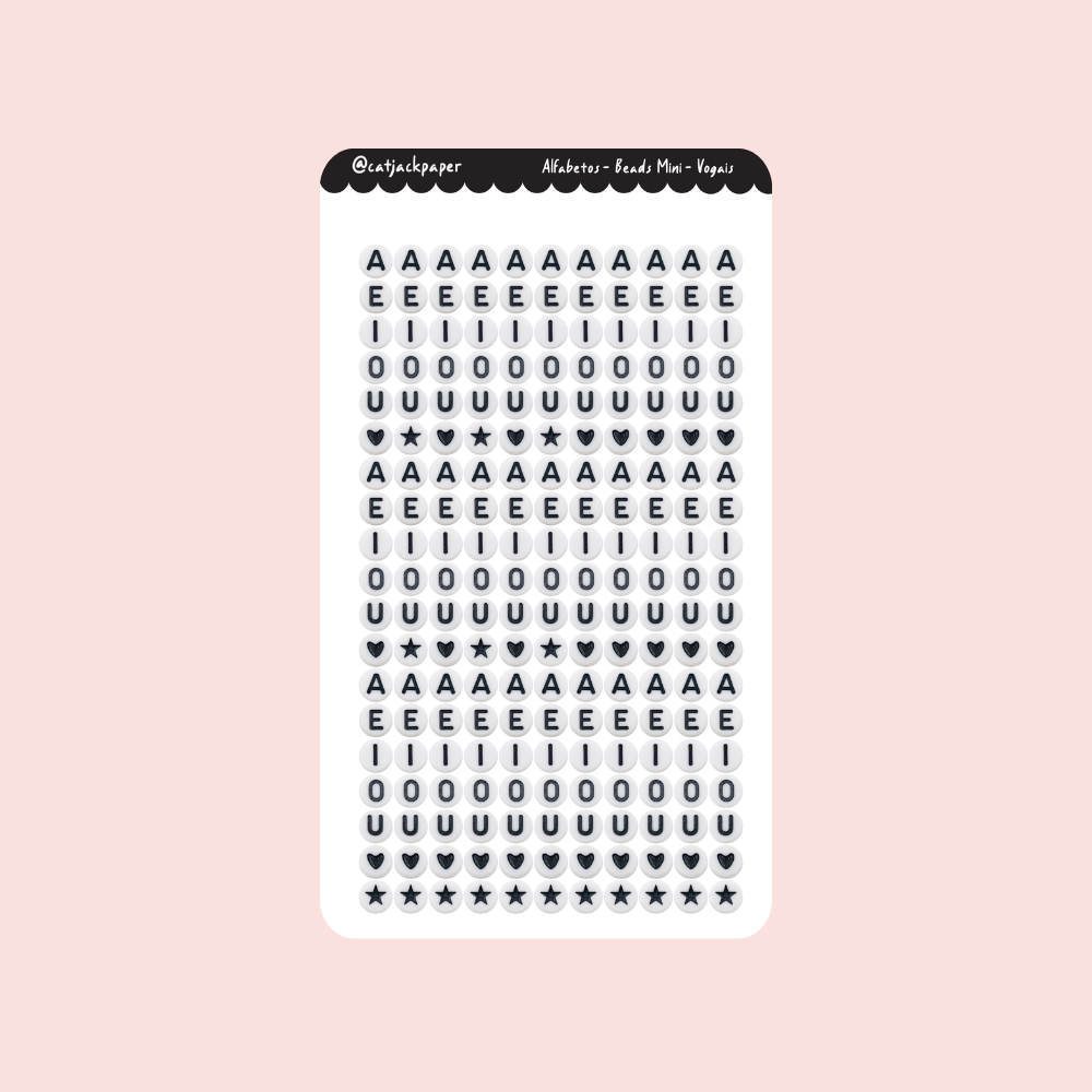 Cartela de Adesivos Alfabetos Vogais estilo miçangas beads 0,6 cm para Bullet Journal, scrapbook colagens hobonichi