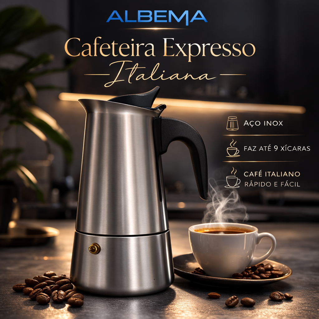 Cafeteira Expresso Italiana 450ml Aço Inox 9 Xícaras De Café Prático Rapido Cafeteira Moderna