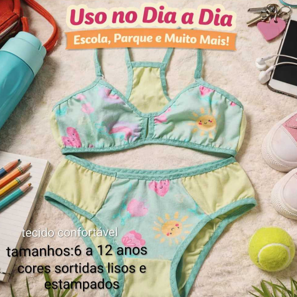KIT5 CONJUNTOS JUVENIL MENINA FEMININO TOP NADADOR E CALCINHA LISO E ESTAMPADO MALHA  FORRO ALGODAO