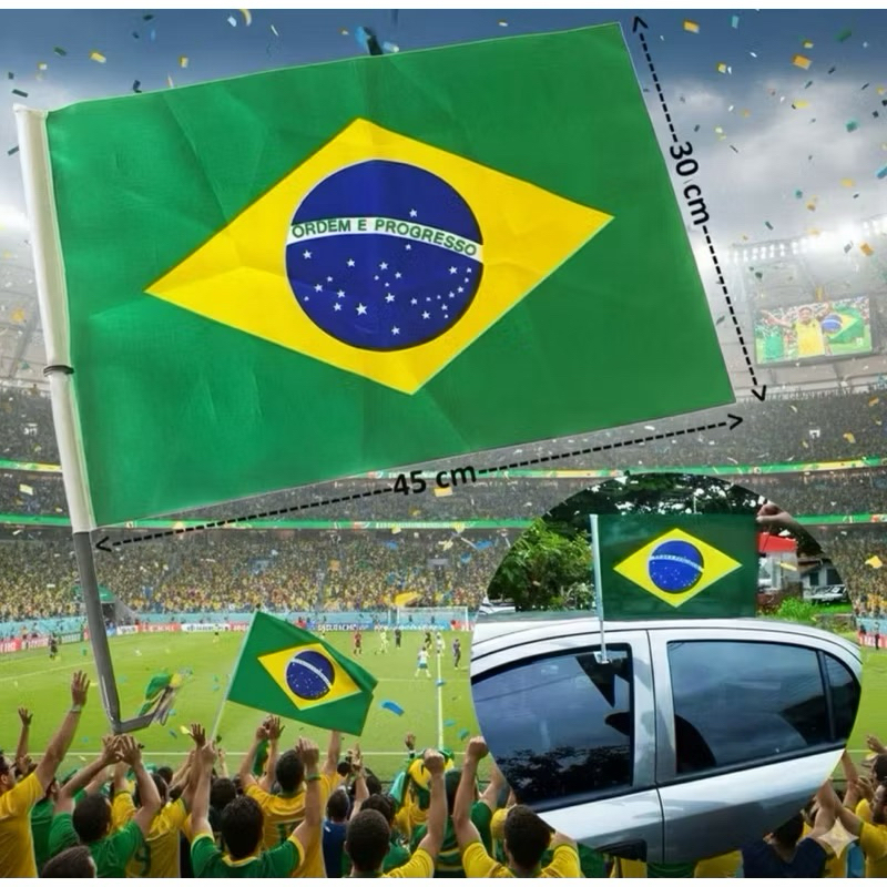 BANDEIRA PARA CARRO | TAM.: 30X45CM | 1, 2 E 4 PEÇAS | SELEÇÃO | FUTEBOL | COPA | BRASIL | BRAZIL | DUPLA FACE | BOLA