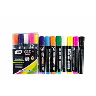 Giz Líquido Neon LYKE Kit c/ 8 Unidades (8g) | Caneta Marcador Colorido p/ Lousa/Quadro/Janela em Oferta na Shopee
