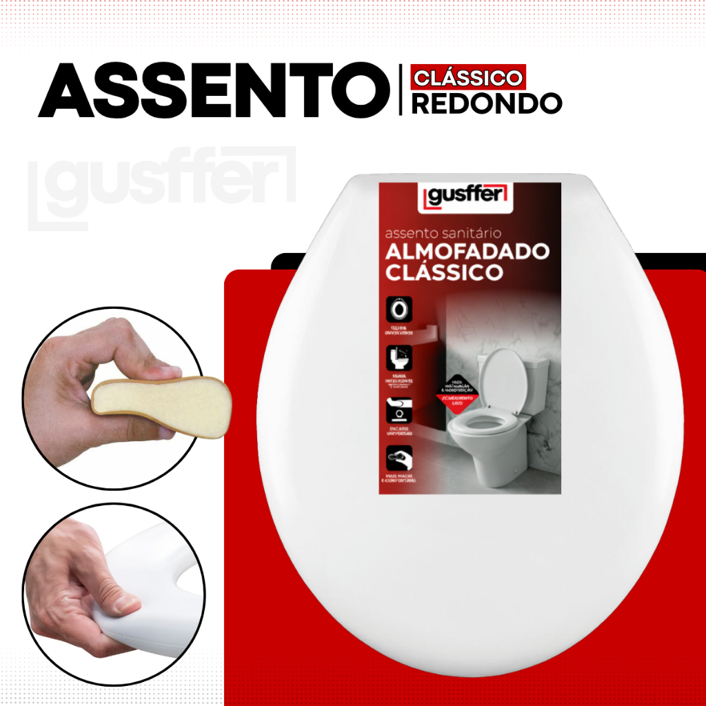Assento Sanitário Almofadado Clássico Oval Gusffer Tampa Privada Vaso Deca Celite Icasa Universal