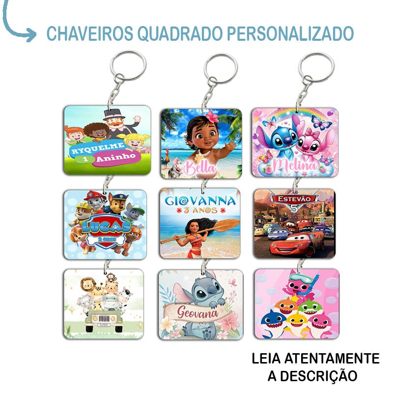 Kit Chaveiro Personalizado Quadrado Resinado P/ Lembrancinha para Festa Infantil,  Aniversário e Evento