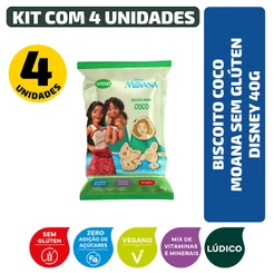 Biscoito Coco Moana Sem Glúten Vegano Disney 40g - Kit 4 unidades