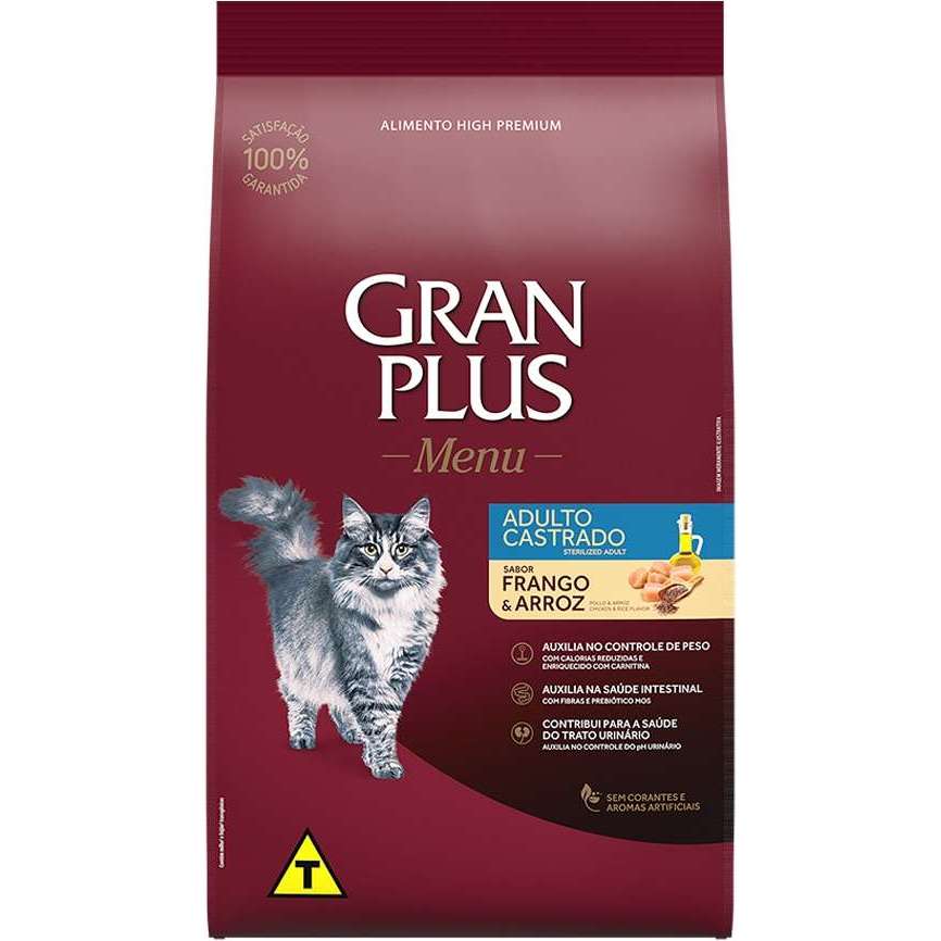 Ração Granplus Menu para Gatos Castrados sabor Frango e Arroz 10,1kg