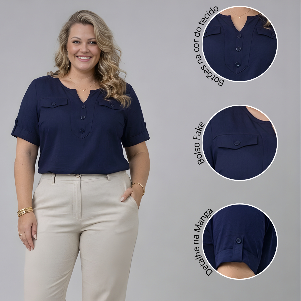 Blusa Camisa Plus Size Feminina Casual Social Manga Curta Viscolinho Tendencia, Elegancia e Conforto