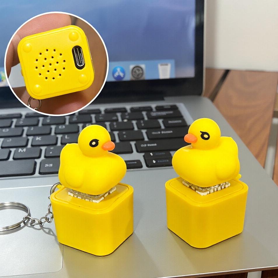 Engraçado Pato Chaveiro Recarregável Teclado Clicker Som Com Luz LED Para Alívio Do Estresse