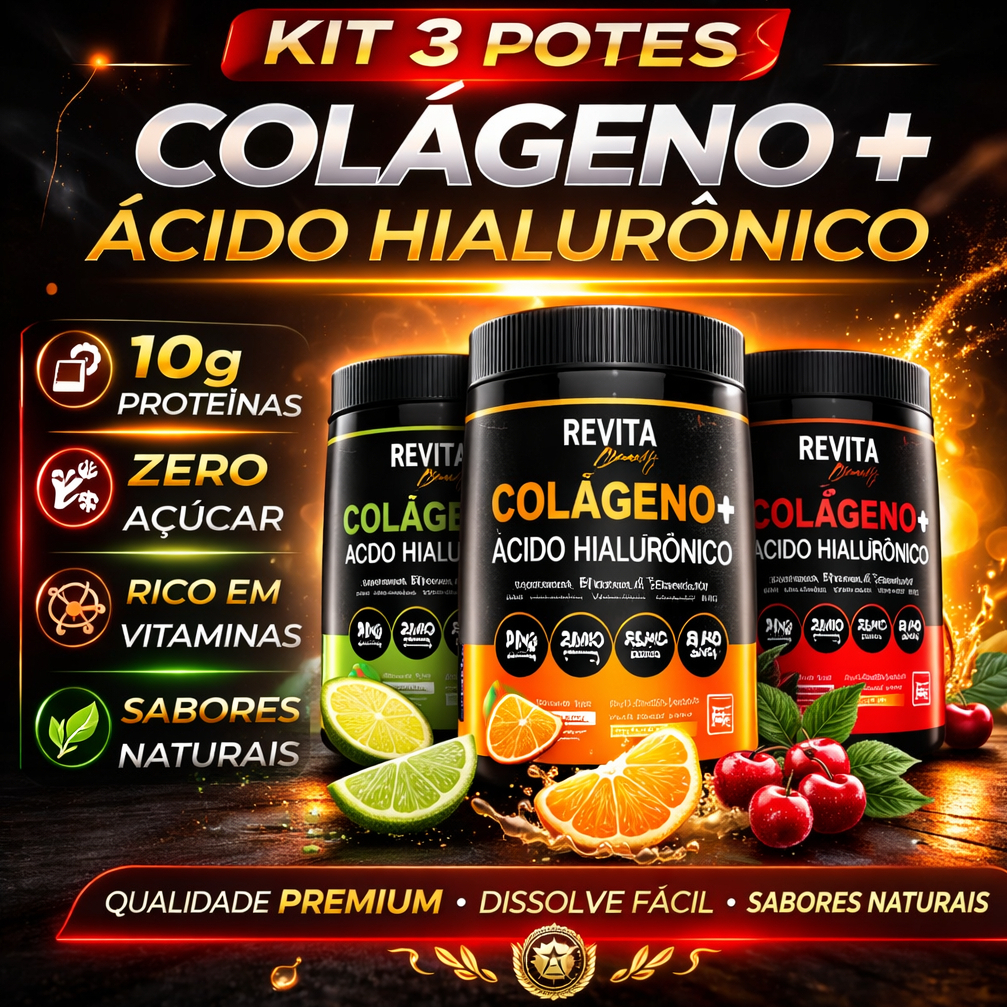 Colágeno Hidrolisado + Ácido Hialurônico Zero Açúcar - Kit Com 1, 2 ou 3 Potes 250g - Revita Beauty em Oferta na Shopee