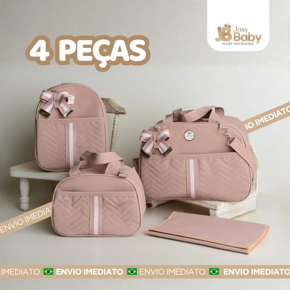 Kit Bolsa Maternidade - Kit 4 peças - com faixa e laço, térmica e impermeável, Menino/Menina