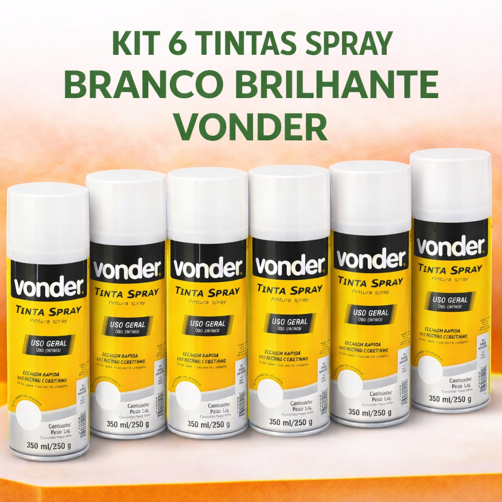 Kit 6 Tintas Spray BRANCO BRILHANTE Uso Geral 350ML Secagem Artesanato VONDER