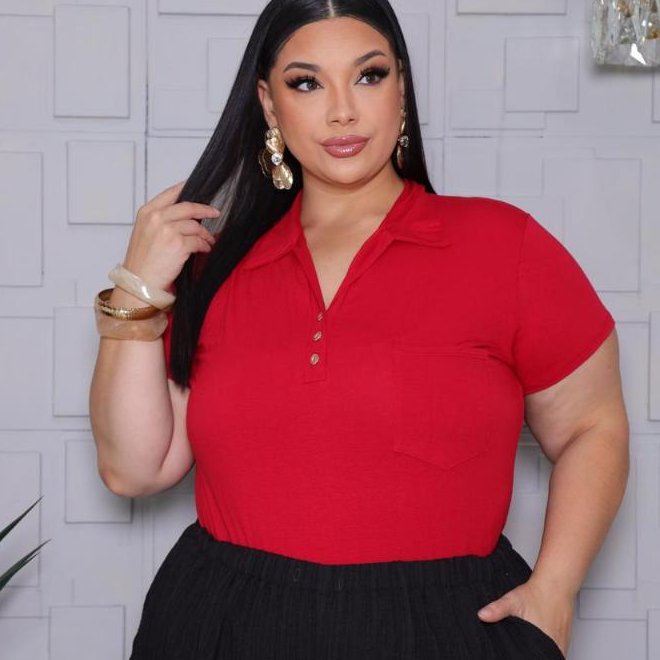 BLUSA CAMISA POLO PLUS SIZE MANGA CURTA GOLA REGULAVEL VISCOLYCRA PREMIUM  !! GG G1 G2 MODA FEMENINO